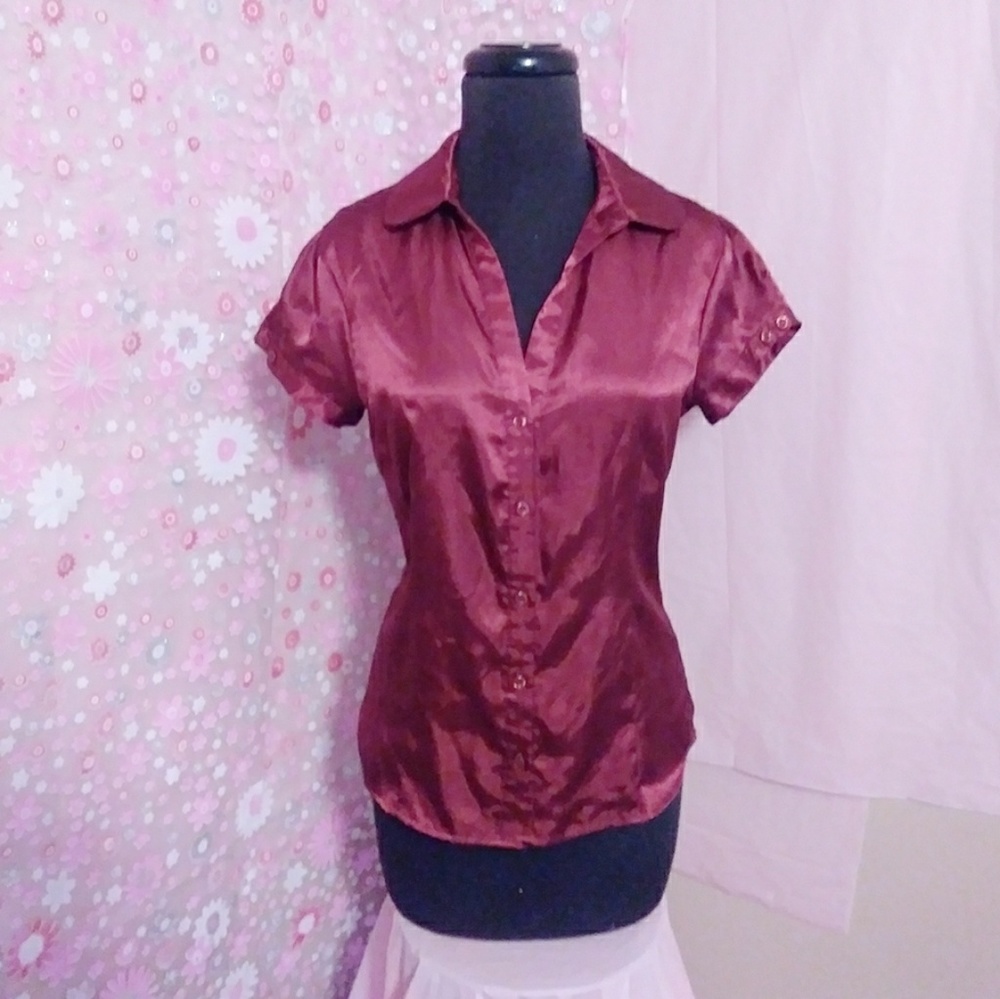 Dark red button up top